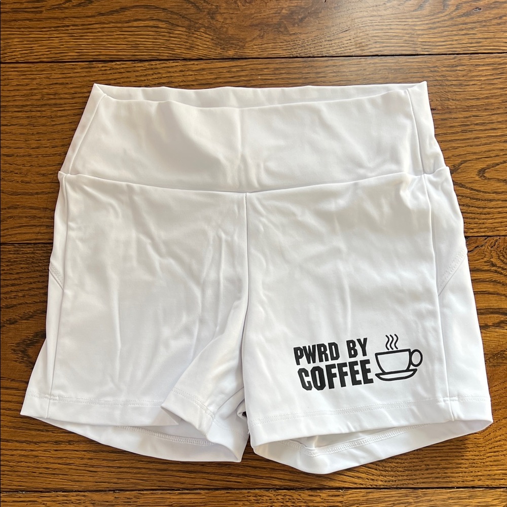 White Women's Shorts with Coffee Print